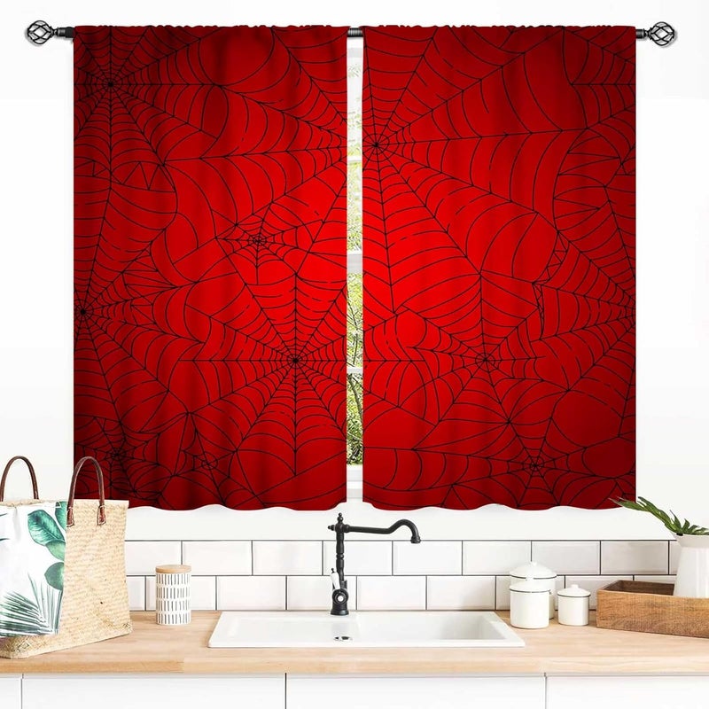 TKUYO Super Hero Spider Curtains, Red Superhero Spider Web Boys Curtains for Kids Baby Room Living Room Bedroom Nursery Playroom Blackout Drapes 2 Panel Sets, 55x39 Inch - Image 1